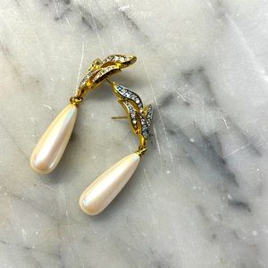 Gold, Pearl, and Diamond Earrings